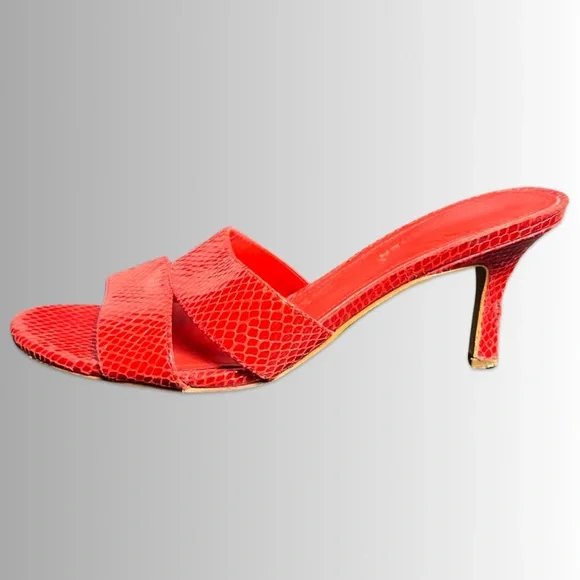 Marc Fisher Red Queta Snakeskin Mule Sandal in Red, Kitten Heel, Size 7.5 - Picture 3 of 8